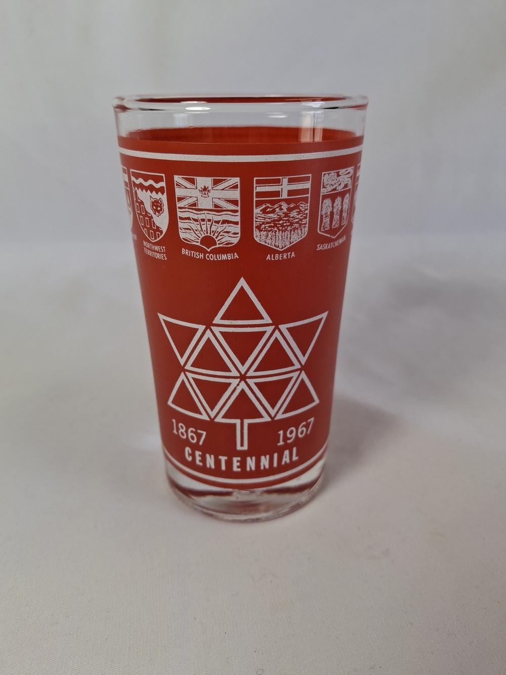 Canada Centennial 1867-1967 Red Glass Tumbler - Vintage - Provincial Crests
